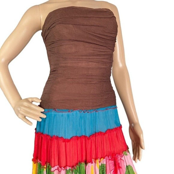 BCBGMAXAZRIA Hobo Silk Maxi Floral Multi-layer Patchwork Crinkle Dress Size 4‎ - Picture 3 of 13